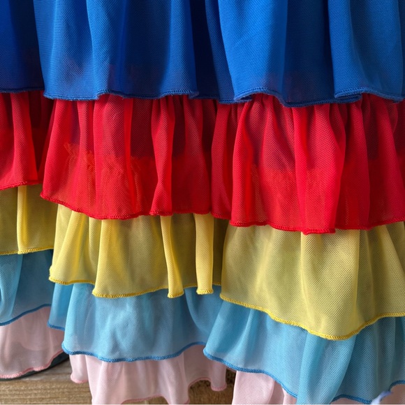 Hanna Andersson Blue Soft Knit w Tiered Rainbow Net Chiffon Hem Layered Dress - Picture 5 of 8